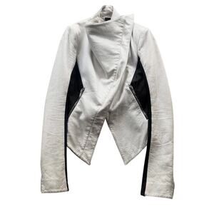 Gareth Pugh SS09 Runway Asymmetrical Lambskin Leather Jacket IT 38 White & Black